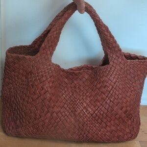 Falorni Luxury Woven Soft Leather Tote NWOT Reddish Brown